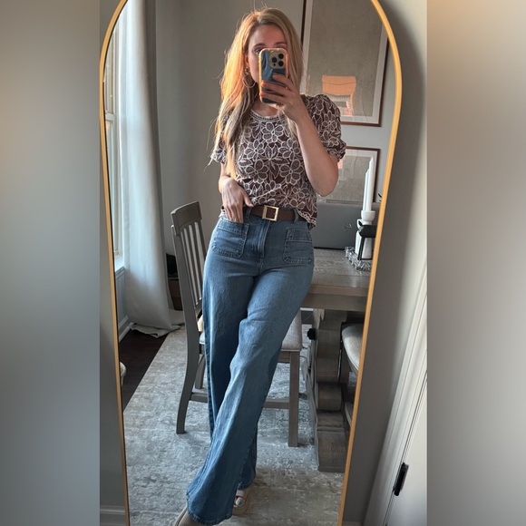 Stunning Embroidery Style Brown White Lace Floral Women's Semi Scallop Work Top - Picture 13 of 13